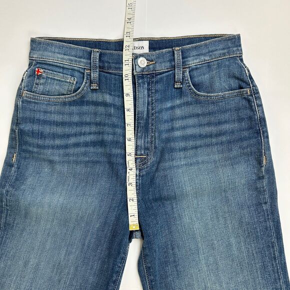 Hudson Noa Jeans Medium Blue Denim Raw Hem High Rise Straight Ankle Cotton 26 - Picture 9 of 12